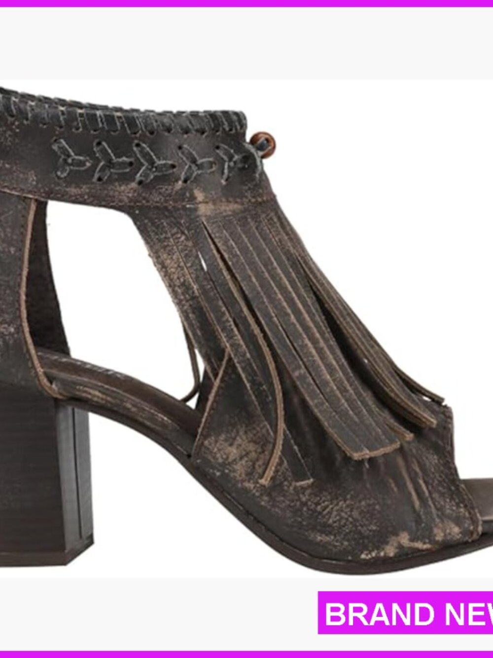 Western Fringe Heeled Sandals Leather Platform Ankle Strap Casual Chic